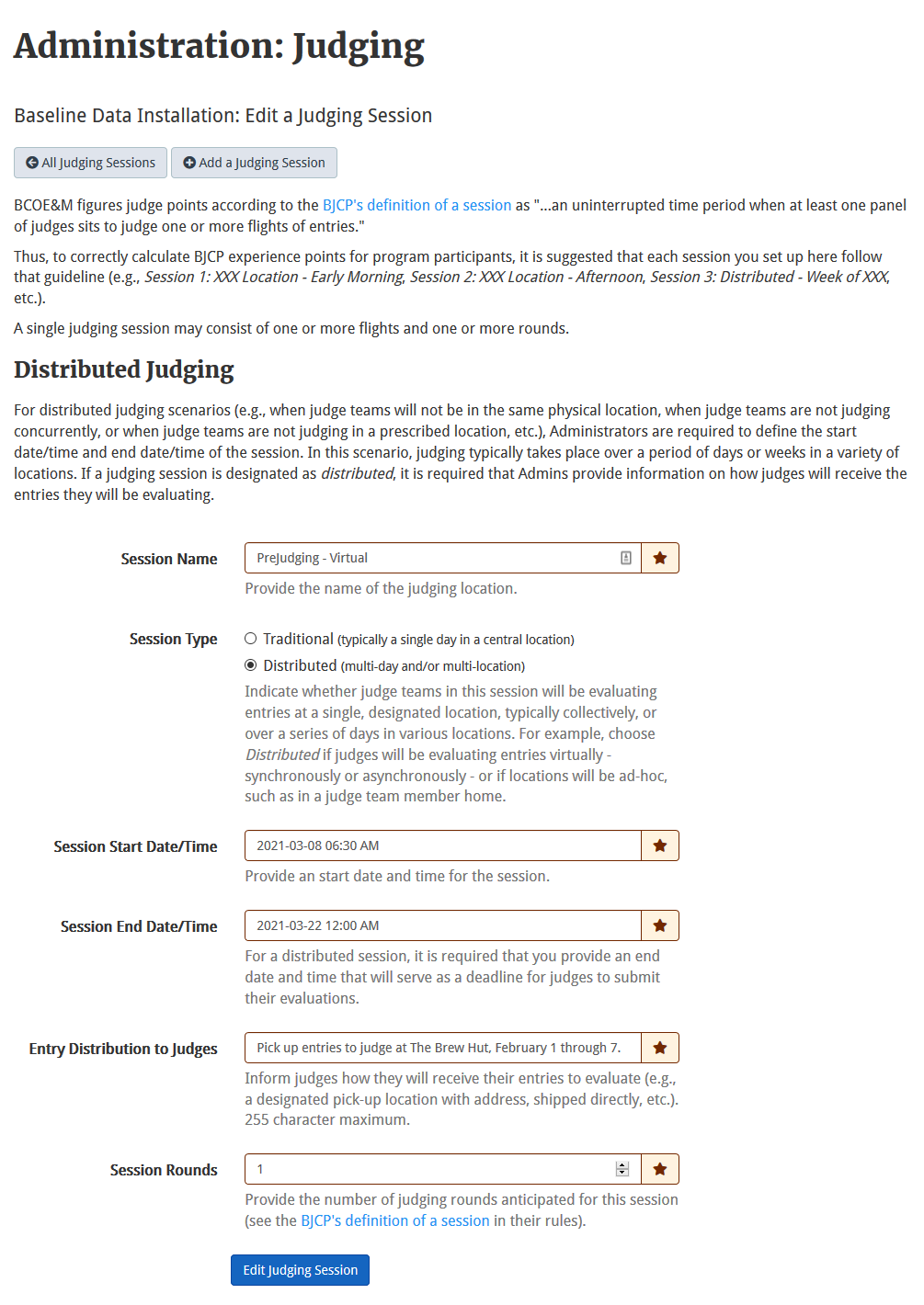 Manage Judging Sessions