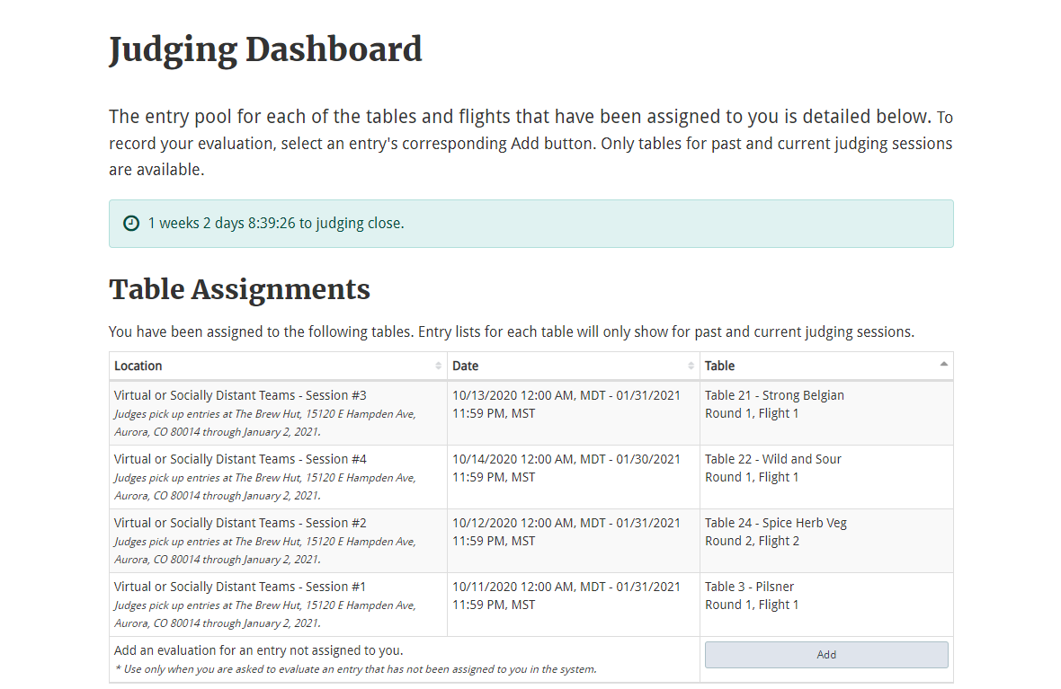 Assignments on the Judging Dashboard